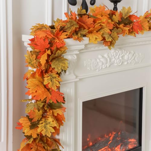 Autumn Maple Leaf Garland Set - 6 Pieces, 5.6Ft Each, Green Variation
