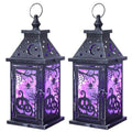 Halloween Lantern Set of 2 Indoor & Outdoor Spider & Pumpkin Candle Holders with LED Lights - 14.7 Inch, 8 Modes