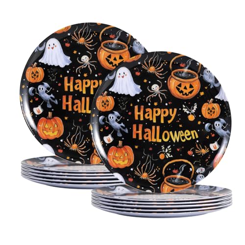 Black Halloween Melamine Dinner Plates - 10-Inch, 12-Piece Set