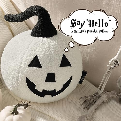 Halloween 3D Pumpkin Pillow - Off White Teddy Fleece, 9.5 x 9.5 Inches