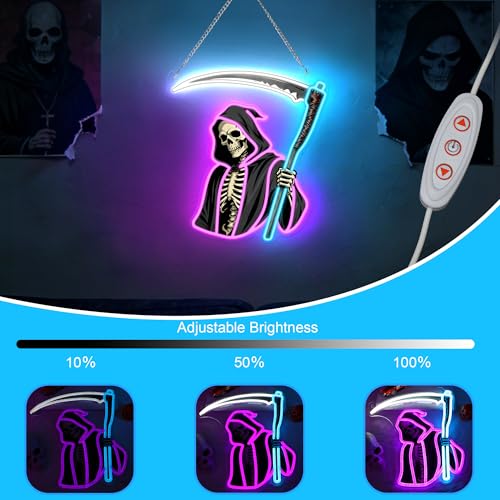 Ammonite Style F Grim Reaper Neon Sign LED Wall Light for Halloween Birthday Room Decor