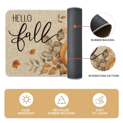 Pumpkin Hello Fall Kitchen Mat Set of 2 - 17x29 & 17x47 Beige