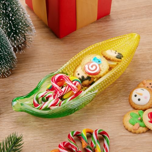 Glass Serving Plate - Corn Shaped Snack Platter for Holidays & Parties - 8.3 x 2.6 Inch