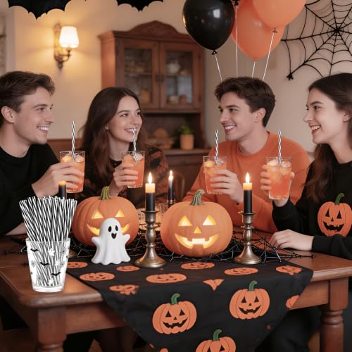Reusable Black and White Striped Drinking Straws - Pack of 50 for Parties & Events