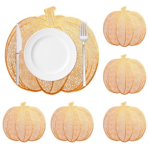 Pumpkin Placemats Set of 6 - Orange Harvest Fall Thanksgiving Table Decor