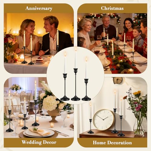 36 Pack Black Metal Taper Candle Holders Set - Rustic Modern Decor