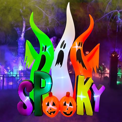 8FT Halloween Inflatable Ghosts with Spooky Pumpkin Yard Decor, Built-in LED Lights