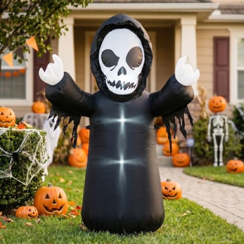 Halloween Grim Reaper Inflatable Decoration with Built-in LEDs - 4FT, Spooky Outdoor Decor