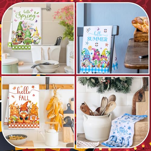 Seasonal Kitchen Towels Set - 12 Bright Gnome Designs for All Holidays