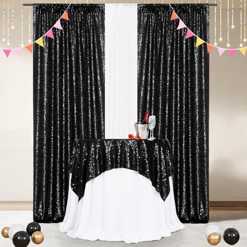 Black Sequin Square Tablecloth 50x50 Inch Sparkly Fabric Cover for Parties