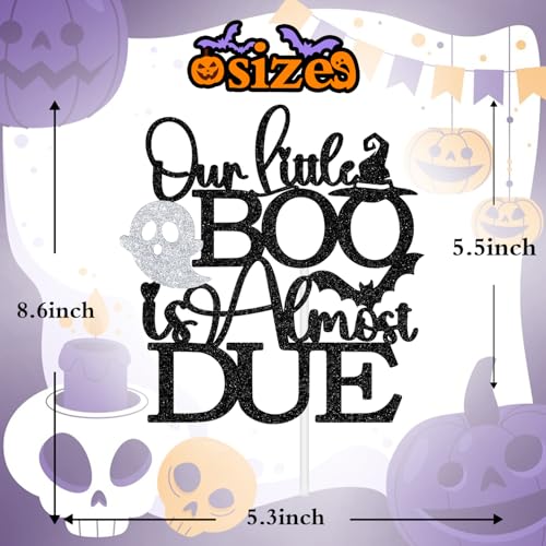 Halloween Baby Shower Cake Topper - Our Little Boo Spooky Decor, Black Glitter