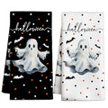 Halloween Kitchen Towel Set - White Spooky Ghost Black Face, 2-Pack, Indoor Home Decor