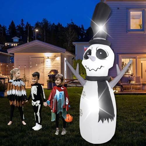 A-9FT Grey Snowman Inflatable Decoration with LED Lights - Outdoor Halloween Yard Decor