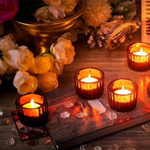 Amber Tealight Candle Holder Set of 24 - Thick Glass Votive & Party Decor