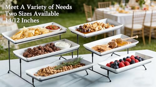 White 3-Tier Serving Tray Stand - 12 Inch Rectangular Platters with Variation in Black, 15.9" x 11.7" x 9.1"