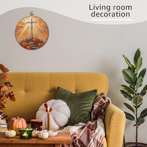 Pumpkins Fall Christian Thanksgiving Wall Art Decor - Rustic Autumn Canvas 10x10 with Hanging Hook