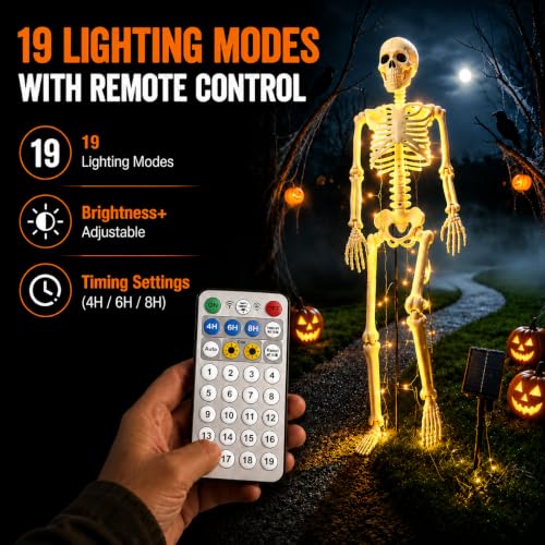 36-Inch Solar Halloween Skeleton with Metal Stake & 16-LED Warm Lights - Variation of 1P-36"