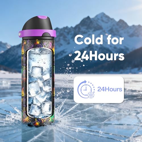 Insulated Stainless Steel Water Bottle with Straw - 24 oz, Ghost Party