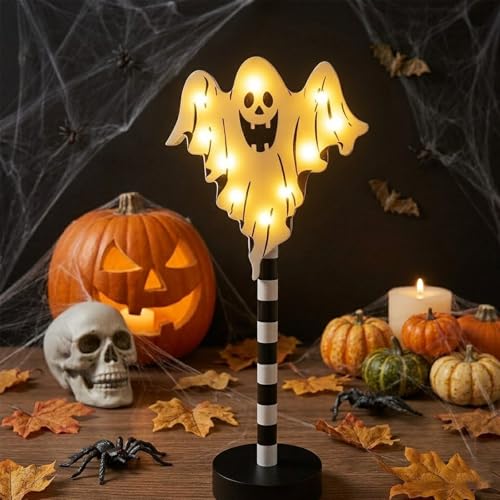 Halloween Wooden Night Light - Ghost Festive Table Lamp for Bedroom & Living Room