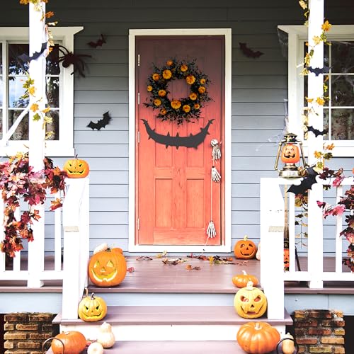 22-Inch Halloween Wreath with Pumpkins and Eucalyptus Leaves - Orange Pumpkin Variation