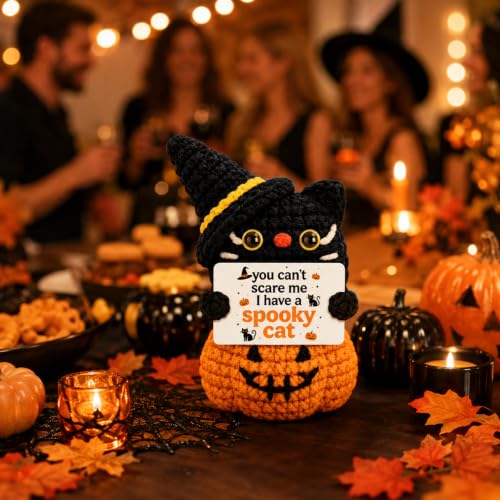 Halloween Black Cat Decor Baskets - Hand Crocheted Spooky Cat Halloween Ornament