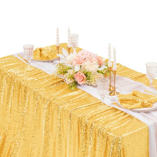 Gold Sequin Tablecloth 50x72 Inch Rectangular Wedding Party Decor - Gold