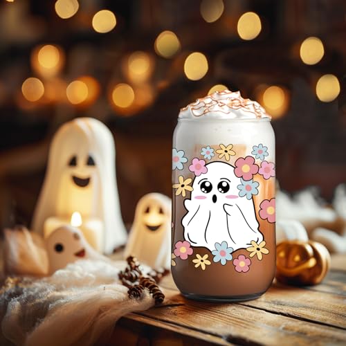 Halloween Ghost Iced Coffee Cup with Lid & Straw - Spooky Gift for Women