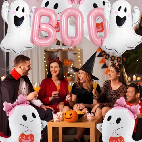 Halloween Pink Bow Ghost Balloons Set for Party Decorations - Bow Ghost Variation