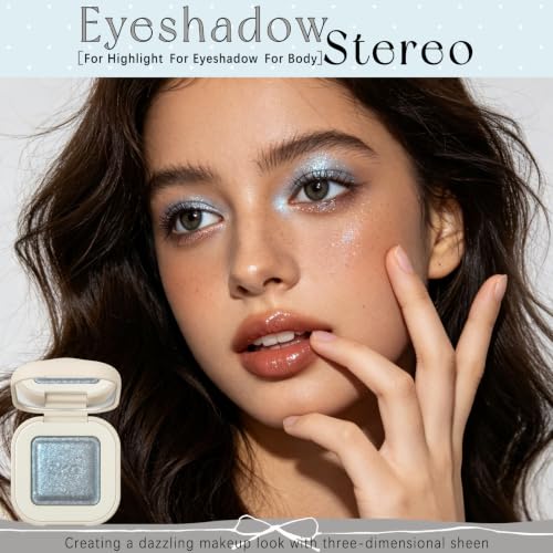 Light Blue Glitter Eyeshadow Palette - Duochrome Iridescent Sparkle, Long-Wear & Waterproof Makeup