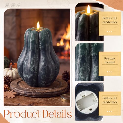 Extra Large Green Flameless Pumpkin Candle - Fall Decor, 8.3'' with Remote
