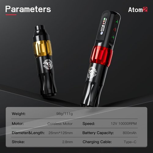 Dragonhawk Atom2 Tattoo Kit Wireless Pro Gun Machine 20 Tattoo Needles Cartridges Rca Supply Complete for Beginners