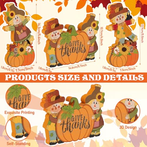 Fall Scarecrow Wooden Block Table Sign Set - Cute Autumn Decor - Halloween & Thanksgiving