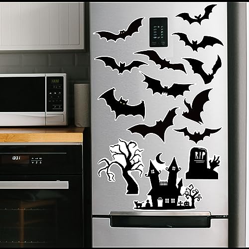 Halloween Refrigerator Magnets 16-Pack Black Bat Decor for Fridge & Magnet Surfaces