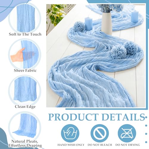 Blue and Brown Cheesecloth Table Runner Set - 6 Pieces, 118 Inch Length, Rustic Wedding & Party Decor