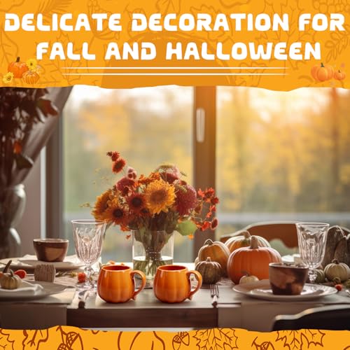 Set of 4 Pumpkin-Shaped Ceramic Coffee Mugs - 14 oz Fall Halloween Thanksgiving