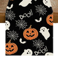 Halloween Table Runner Boo Ghost Pumpkin Black 13x90 Inches - Spooky Kitchen Decor