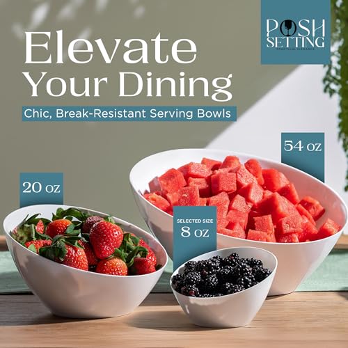 White Angled Plastic Serving Bowls - 8oz Small Set of 5 Disposable Party Tableware