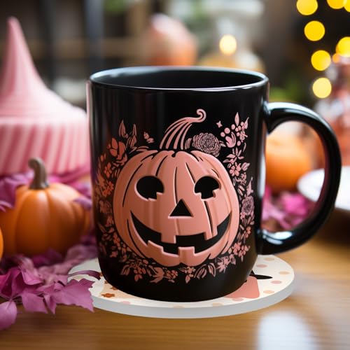 Halloween Ceramic Coasters Set - Ghost, Bat, Pumpkin Design, 4 Pack