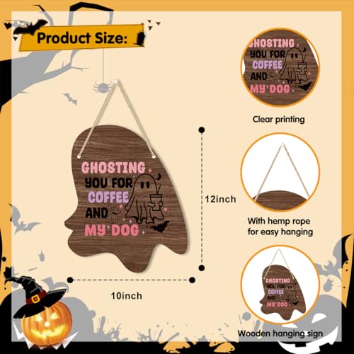 Halloween Wall Decor Ghost Sign - Irregular Wooden Ghost Hanging Sign with Jute Rope - Ghosting Variation
