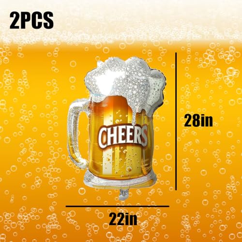 2-Pack Beer Mug Balloons for Party Decorations - Cheers Mylar Foil Inflatable Beer Cups for Summer, Wedding, Birthday & Festivals