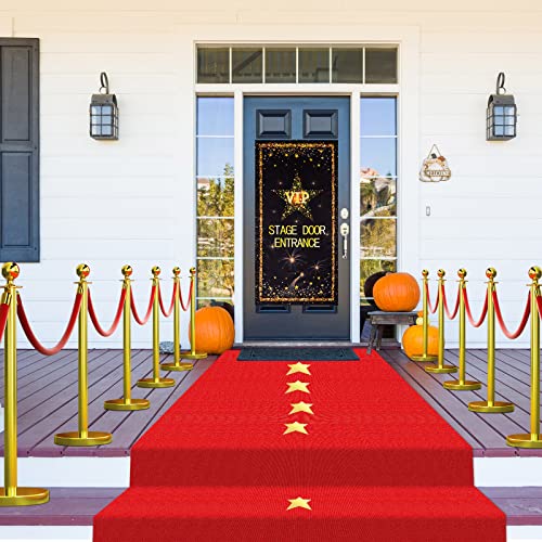 Red Carpet Runner for Party 2.62x14.5ft with Gold Star Cutouts - Event Decor