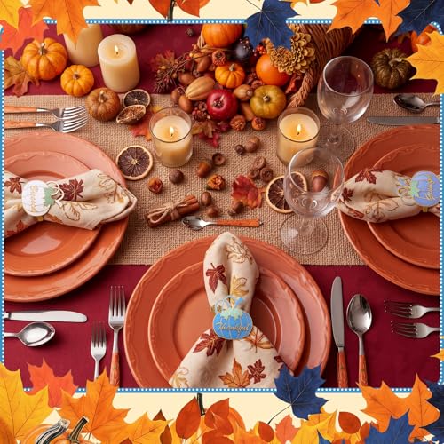Willbond 12 Pcs Fall Thanksgiving Pumpkin Napkin Rings - Blue & White