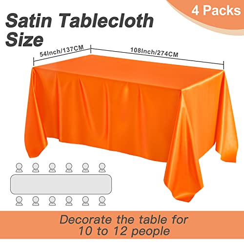 Orange Satin Tablecloth 108x54 Inch Pack of 4 - Wrinkle-Resistant Rectangular Cover for Weddings & Events