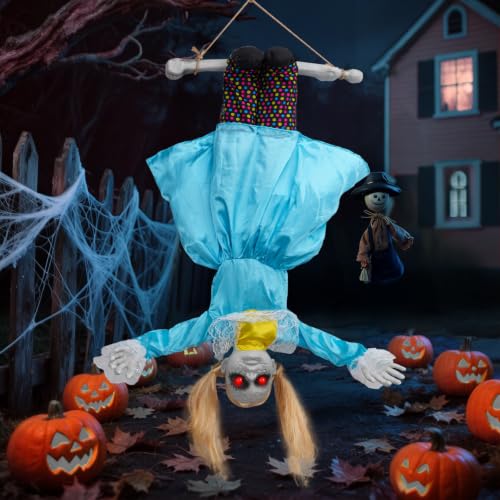 Scary Halloween Hanging Doll with Flailing Arms, Glowing Red Eyes & Spooky Sounds