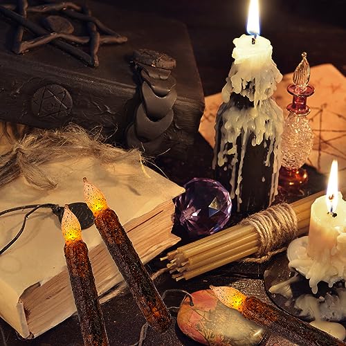 Brown Flameless Wax Pillar Candles Set - Drip Primitive LED Flickering Halloween & Party Decor