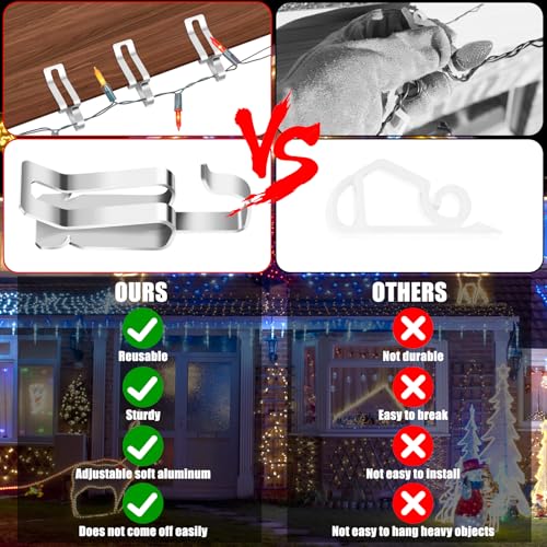 Outdoor Christmas Light Clips 60 Pack - Metal Gutter Hooks for Holiday Decor