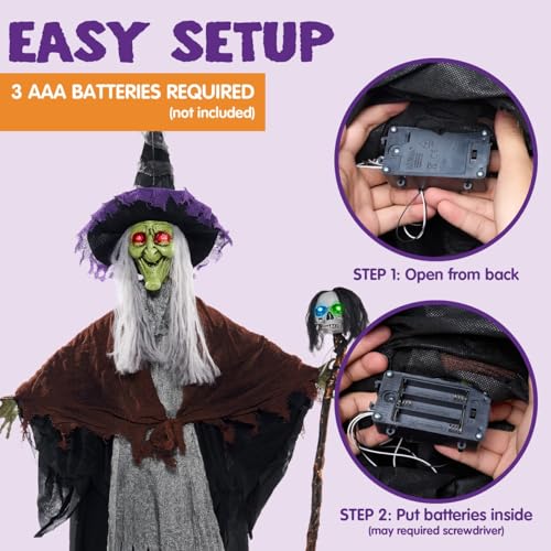 Halloween Hanging Witch Decor with Light-Up Skull Wand Outdoor Spooky Decoration