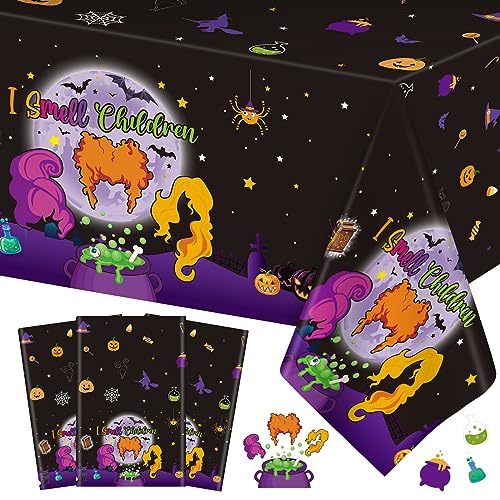 Halloween Hocus Pocus Disposable Tablecloth Set - 3 Pack, 108x54 Inch - Witch & Pumpkin Party Decor