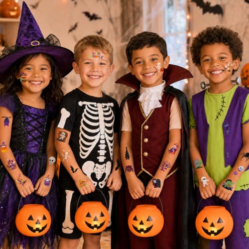 Halloween Temporary Tattoos for Kids - 140 Pack Trick or Treat Party Favors