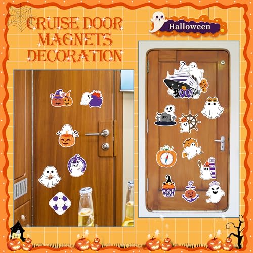 16 Pcs Halloween Cruise Door Magnets - Cute Nautical Ghost Pumpkin Witch